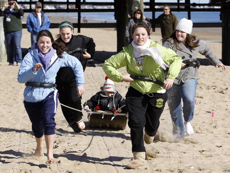 A human dogsled race was conducted as part of last year's Winter Carnival at Old Orchard Beach.