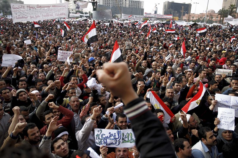 Anti-government protesters throng Tahrir Square in Cairo earlier this month in opposition to President Hosni Mubarak.