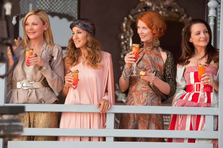 Actress Kim Cattrall is at left as Samantha Jones in a scene from "Sex and the City 2." To her right are Sarah Jessica Parker as Carrie Bradshaw, Cynthia Nixon as Miranda Hobbes and Kristin Davis as Charlotte York.