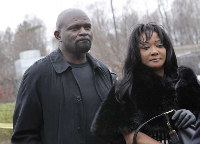 Former New York Giants football star Lawrence Taylor arrives with his wife, Lynette Taylor, at the Rockland County Courthouse for his formal sentencing in New City, N.Y., today.