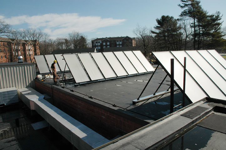 The university's Sustainability Office received a $50,000 grant in 2010 to install the solar hot water system and performance monitoring display at the Campus Center.