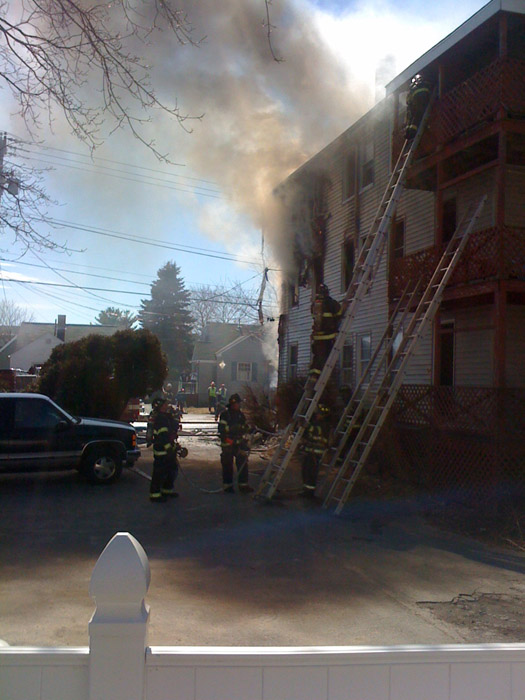 Firefighters on the scene at 13 Walton St. in Portland today.