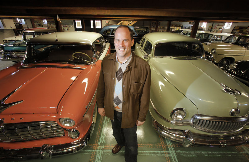 Tim Stentiford hopes to open the antique car museum he’s calling Motoropolis by the spring of 2012. On the left is a 1955 Hudson Wasp Hollywood and on the right a 1951 Nash Ambassador.
