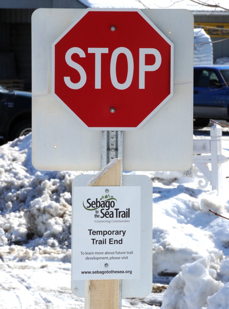 The Sebago to the Sea Trail, which would run for 52 miles from Portland to Fryeburg, ends for now at Route 202 in South Windham.