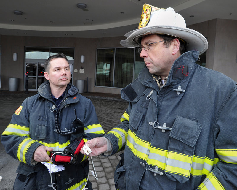 Portland Fire Chief Fred LaMontagne, right, was among firefighters who responded Friday to a report of elevated carbon monoxide levels at the Residence Inn Marriott.