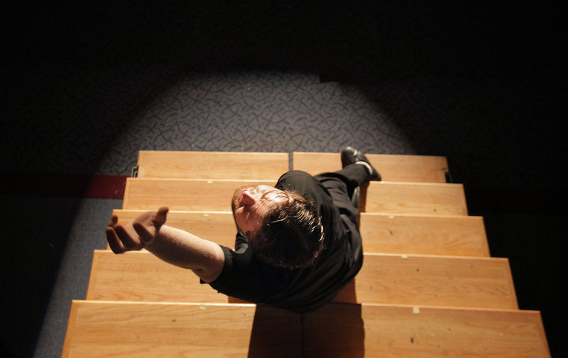 Max Ater reaches out after losing his flock in "In Decent Man," a play he wrote that Morse High School will perform in the Maine Drama Festival.