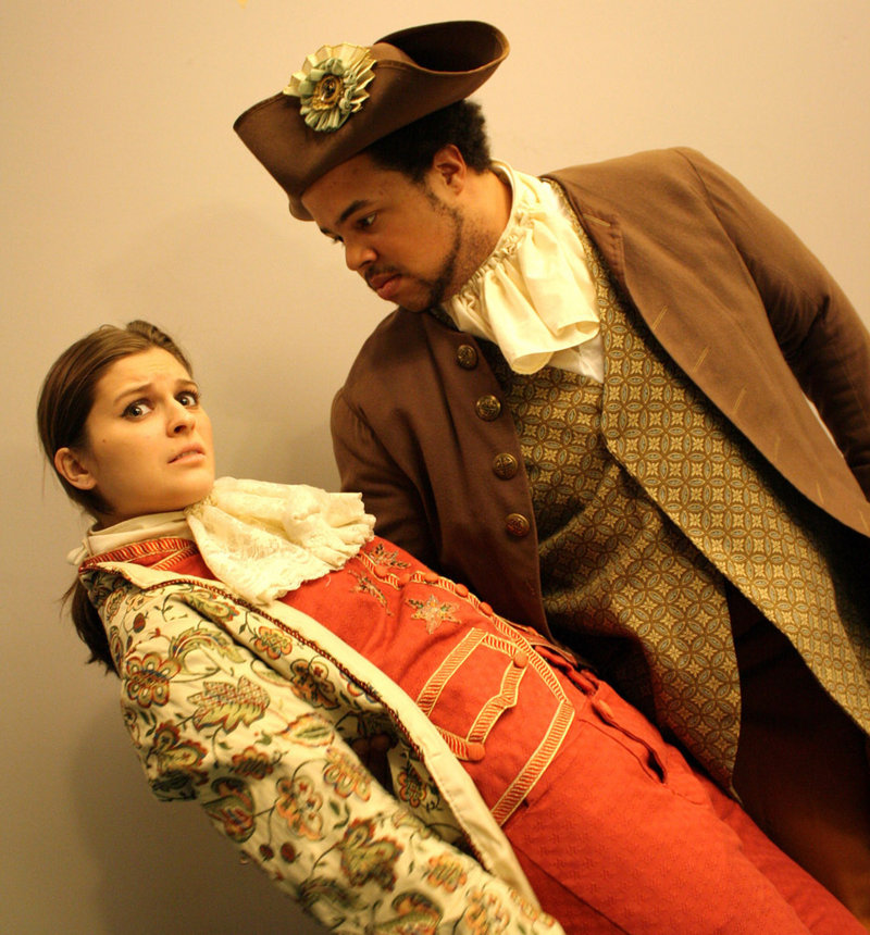 Rylee Doiron is Princess Leonide and Jeremiah Haley is Prince Agis in the University of Southern Maine production of “Triumph of Love,” a musical comedy about a princess who falls in love with her assassin. The show goes on at 5 p.m. today and continues through March 20 at Russell Hall in Gorham.