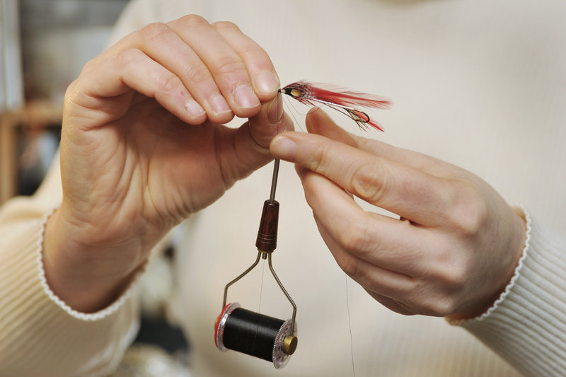 Selene Dumaine is well known for her reproductions of Carrie Stevens’ famous streamer flies, which she can tie by hand, as well as her own patterns.