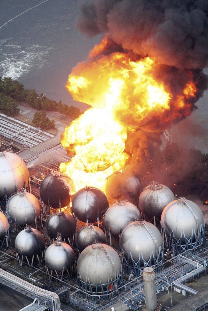 An oil refinery facility is on fire in Ichihara, Chiba Prefecture, near Tokyo on Friday after a powerful 8.9-magnitude earthquake and tsunami devastated parts of Japan.