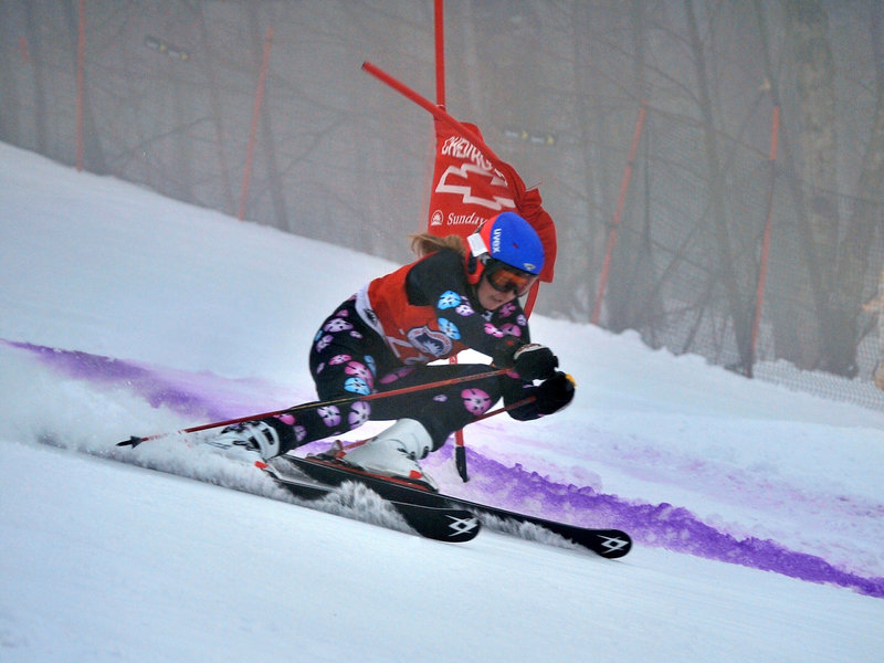Leika Scott of Falmouth was the top overall finisher in the Eastern J-3 championships at Sunday River. She won the giant slalom and super-G and was third in the slalom.