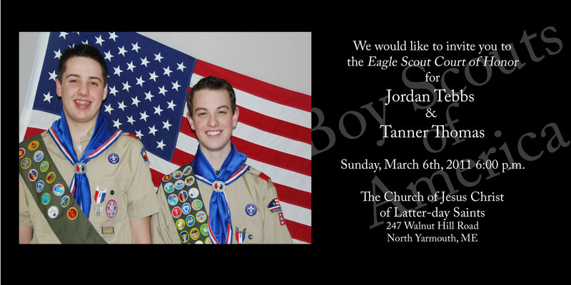 Jordan Tebbs and Tanner Thomas, Boy Scouts in Troop 92, received the Eagle Scout Award on March 6 at the Church of Jesus Christ of Latter-day Saints, North Yarmouth.