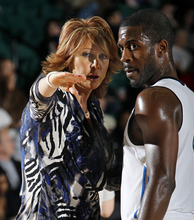 Nancy Lieberman, coach of the NBA D-League Texas Legends, tonight and Sunday will meet some of the women she inspired over the course of her varied and colorful career when her team plays the Red Claws. At right is guard Justin Dentmon, the Legends’ second-leading scorer with 19.5 points per game.