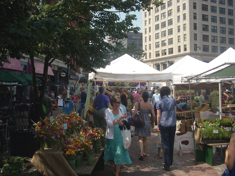 The growing number of shoppers at farmers markets, including this one in Monument Square in Portland, are one way Mainers are supporting small-scale, sustainable farms.