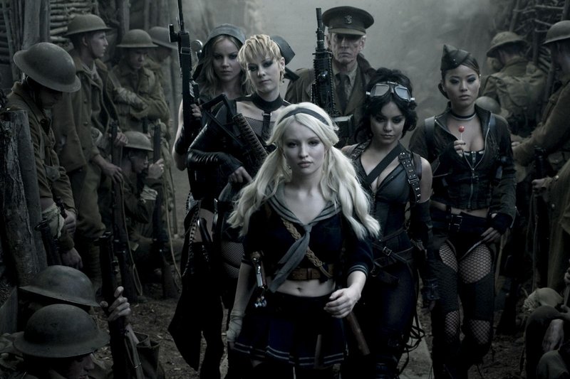 From left, Abbie Cornish as Sweet Pea, Jena Malone as Rocket, Emily Browning as Babydoll, Scott Glenn as the Wise Man, Vanessa Hudgens as Blondie and Jamie Chung as Amber in "Sucker Punch."