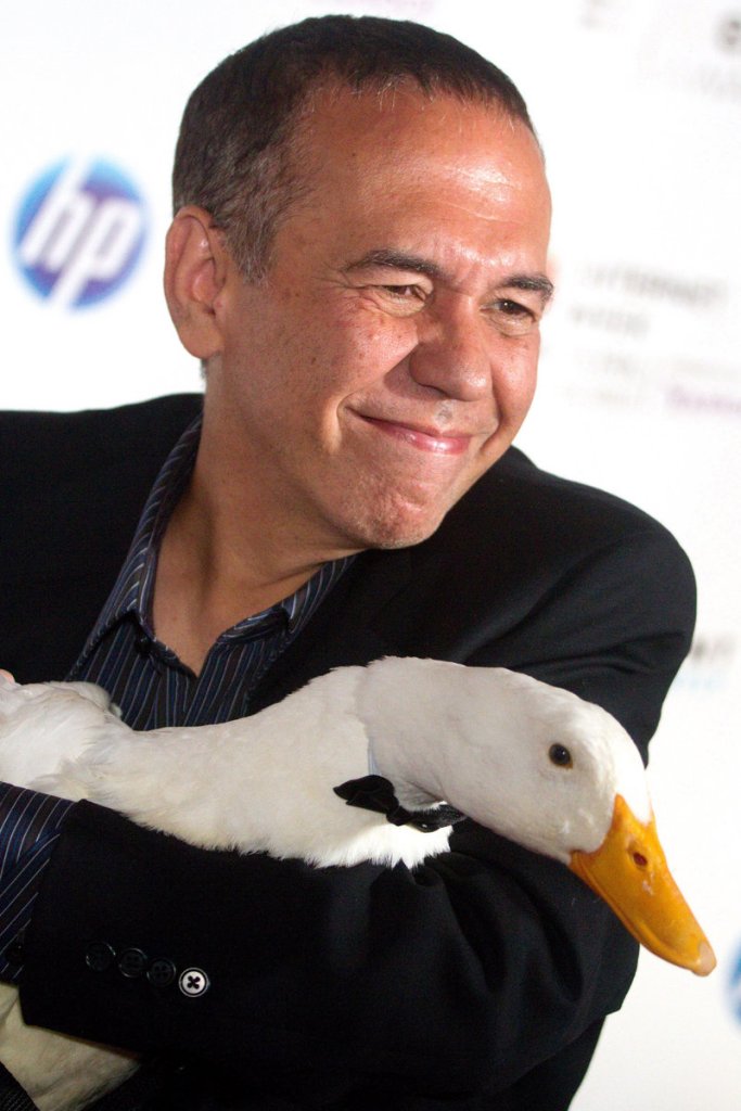 The Aflac duck with his former voice, Gilbert Gottfried, in June 2010.