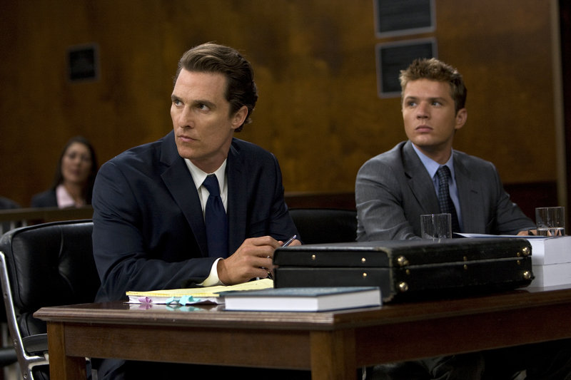 Matthew McConaughey, left, and Ryan Phillippe are shown in a scene from “The Lincoln Lawyer.”