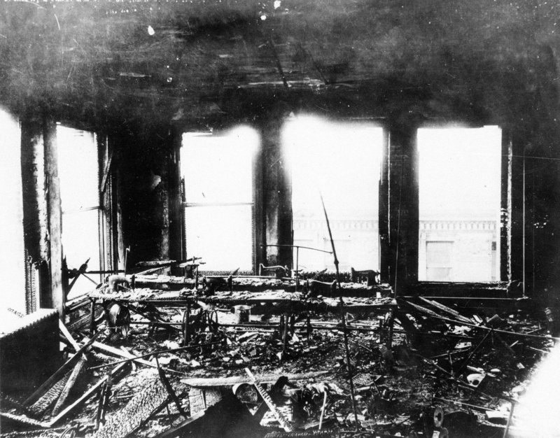 This photo shows the burned-out remains of the Triangle Shirtwaist Co. in New York’s Greenwich Village neighborhood.