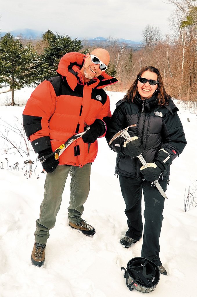 Jim Albert and Melissa Shea, who are business partners in New Vineyard-based Mountain Guide Service, will spend three weeks getting to Everest’s base camp, at 17,800 feet.