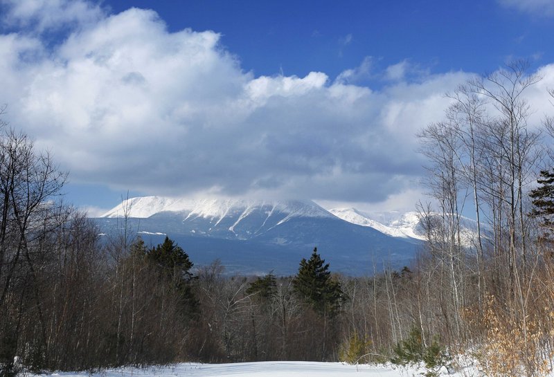 Clouds hide the summit of Mount Katahdin in Baxter State Park in January in this view from land owned by Roxanne Quimby in Township 3, Range 8.