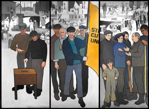Maine Department of Labor mural, panels 4-6.