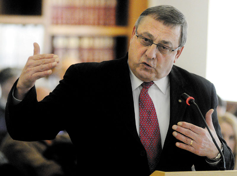 Gov. Paul LePage testifies before the Appropriations Committee during a hearing on March 3 about his administration’s budget proposals.