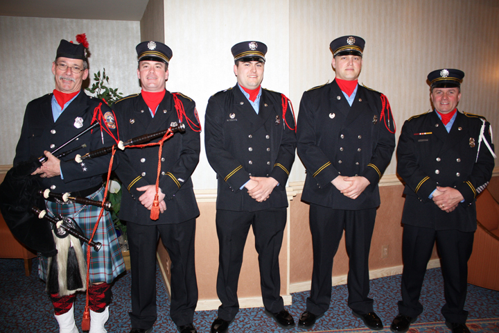 Members of the South Portland Professional Firefighters Honor Guard kicked off the after-dinner program. They are Commander Rob Simmons, Jon Perry, Josh Perry, Chris Swenson and Howard Sterling, who received a Heroes with Heart award.