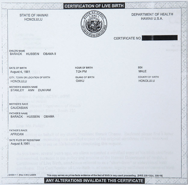 This image provided by the White House shows a copy of President Barack Obama's birth certificate from Hawaii.