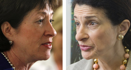 Maine Sens. Susan Collins, left, and Olympia Snowe. will share the Margaret Chase Smith Award.
