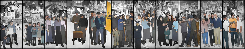The 36-foot-long mural depicting scenes from Maine's labor history was removed from the lobby of the Department of Labor headquarters in Augusta.