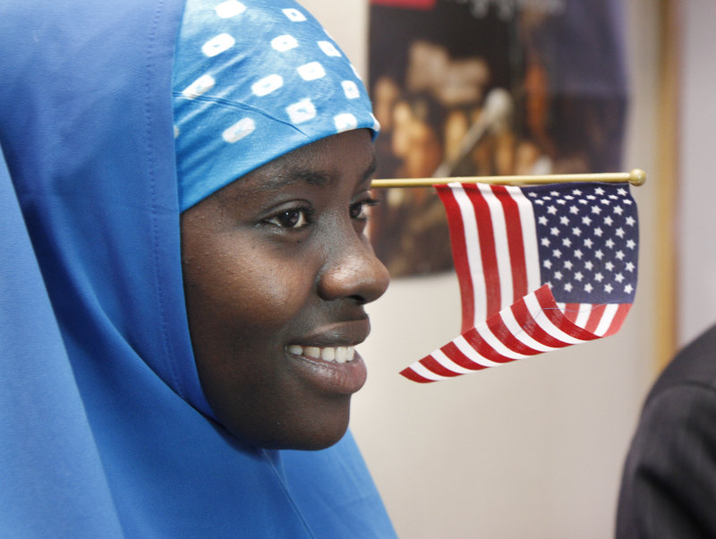 Amina Abdi sports a U.S. flag.