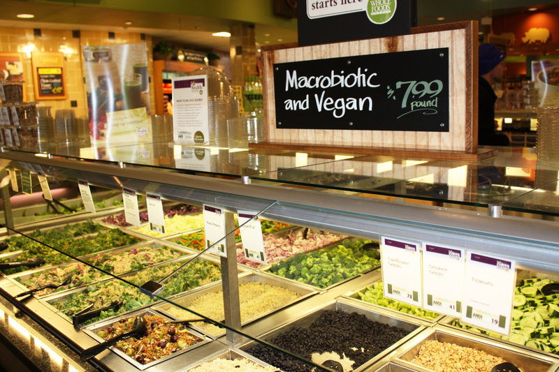 Responding to customer requests for plant-based foods, Whole Foods Market in Portland added this salad bar featuring vegan and macrobiotic dishes. Numerous eateries in Portland are puting vegan dishes on their menus as demand for this style of food grows.