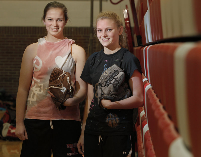 Danica Gleason, left, and Danielle DiBiase not only form the double-play combination for South Portland softball, but also play volleyball and basketball together.
