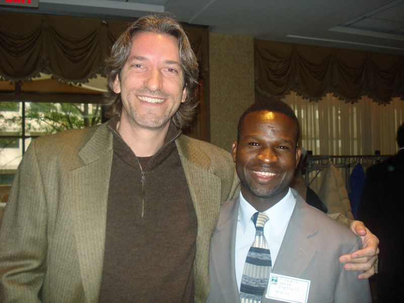 El-Fadel Arbab of Portland, right, is shown in a 2008 photo with John Prendergast, an internationally known co-founder of the Enough Project, who will speak at USM in Portland tonight. Arbab said Prendergast inspired him to tell his story of escaping the genocide in Darfur.
