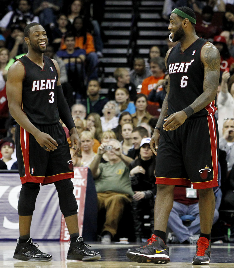 Dwyane Wade, left, and LeBron James have had a fine first season together with the Miami Heat. But one thing they haven’t done is get by the Celtics, losing three times.