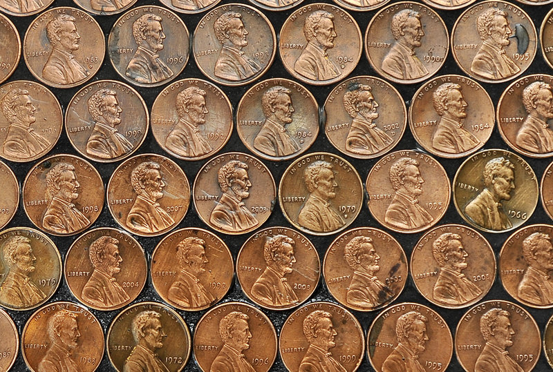 Edwards painstakingly placed and glued down thousands of pennies, all facing up and with Abraham Lincoln facing the same direction.