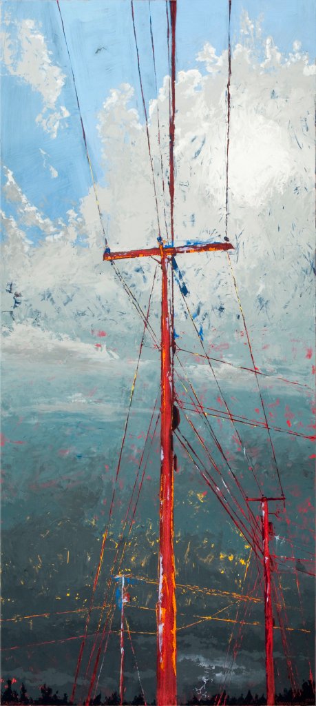 “Calvary #2,” oil and wax on collaged panel by Marissa Girard.