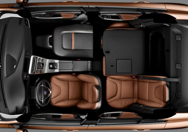 An overhead view of the Volvo S60 sedan shows how the seats fold down to allow hauling long items.