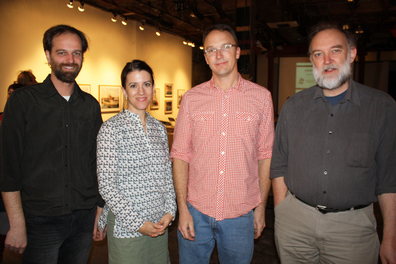 Author and sustainable food advocate Anna Lappe standswith Space Executive Director Nat May, Food+Farm coordinator Jon Courtney and Maine Organic Farmers and Gardeners Association Executive Director Russell Libby.