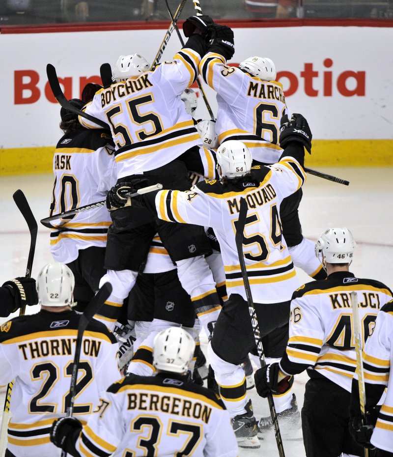 Nothing prompts an on-ice celebration like an overtime goal, and the Bruins got just that from Michael Ryder to beat the Canadiens and tie their playoff series at two games each.