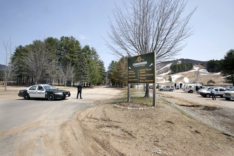Police blocked off the road to the base lodge at Cranmore while officials searched the pond where Krista Dittmeyer's body was found.