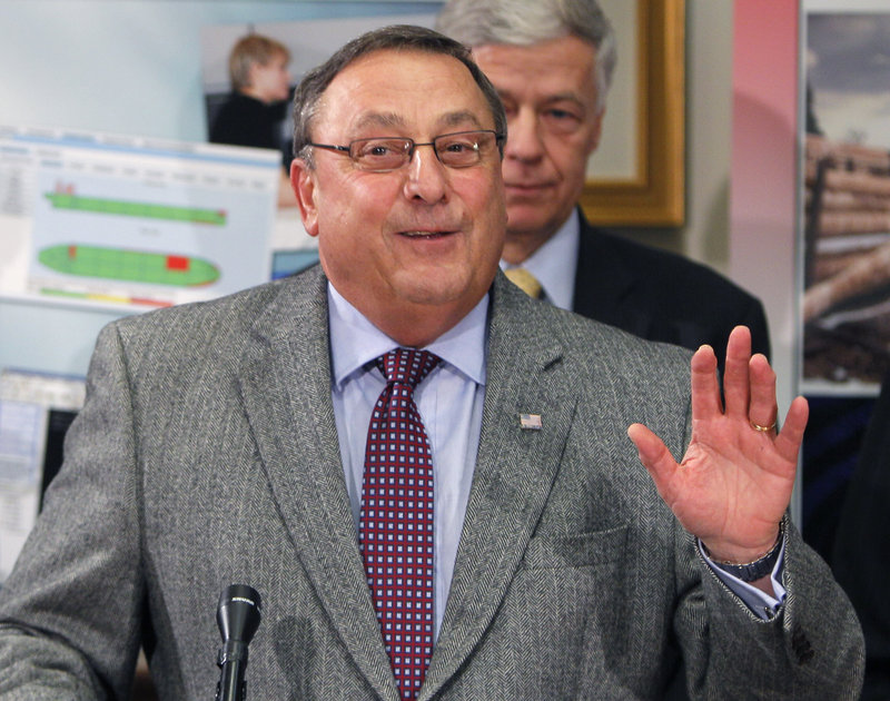 Gov. Paul LePage talks about the departure of Phil Congdon as commissioner of economic and community development during a news conference Thursday at the State House in Augusta.