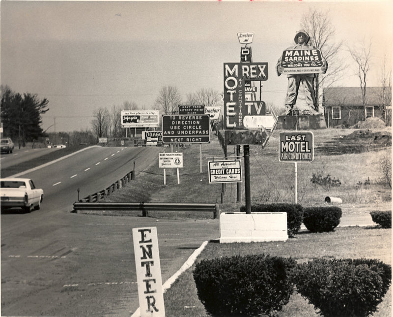 A photo taken in 1969 shows a road in Kittery lined with billboards and other signs. Readers don t want to let the big off-premise ones back.