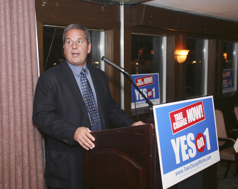 Steve Barber, president of Black Bear Entertainment, welcomes the guests during the Yes on 1 Four Season Resort and Casino reception at DiMillo's Floating Restaurant in Portland last fall.