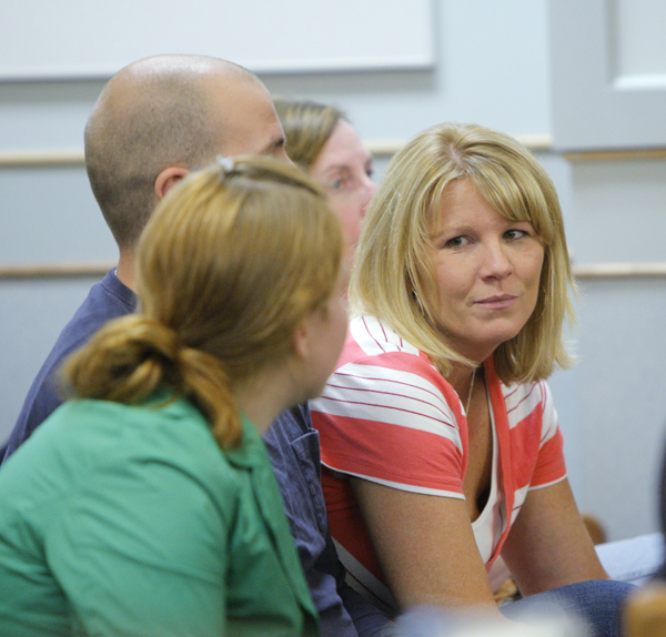 Lanell Shackley, Krista Dittmeyer's mother, talks with friends in Ossipee District Court in Ossipee, N.H., during the arraignment of Anthony Papile, 28, Michael Petelis, 28, and Trevor Ferguson, 23, in connection with the death of Krista Dittmeyer.