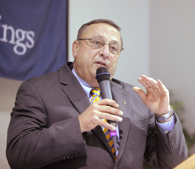 Gov. Paul LePage speaks at the annual meeting of the Sanford Springvale Chamber of Commerce and Economic Developmen in Sanford today.