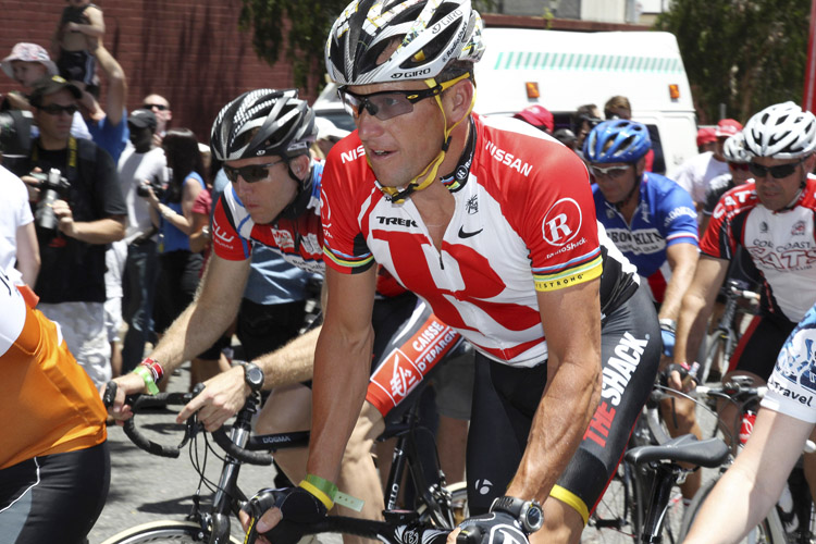 A Jan. 24, 2011, photo of Lance Armstrong during a fundraising bike ride in Brisbane, Australia.