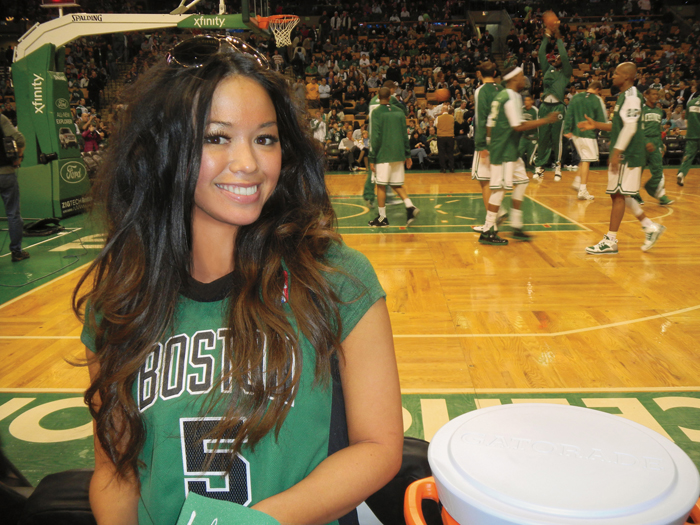 A photo featured in the Miss June centerfold in Playboy features Mei-Ling Lam at a Celtics game.