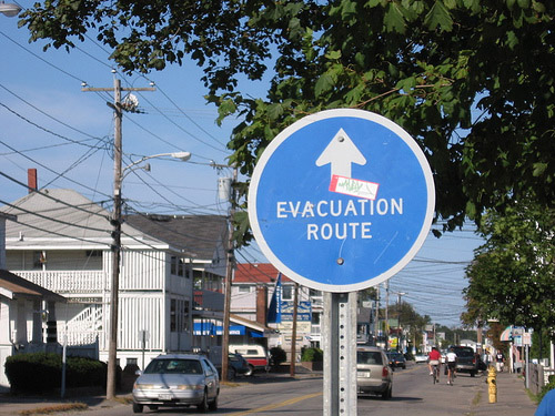 Sign showing evacuation route in Old Orchard Beach.