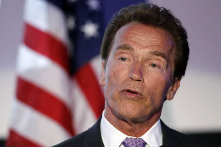 Arnold Schwarzenegger speaks at a function hosted by the Consulate General of Israel in Los Angeles on Tuesday. Schwarzenegger was honored at the event.