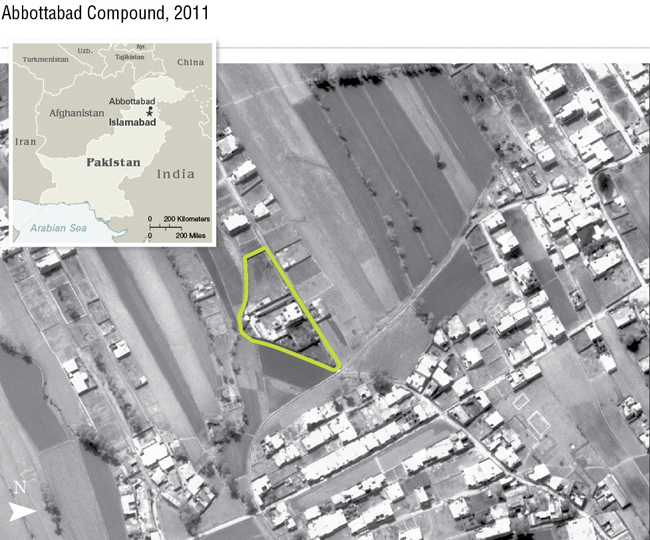 An aerial handout image provided by the CIA shows the Abbottabad compound in Pakistan where American forces killed Osama bin Laden.